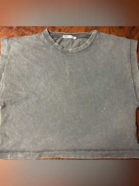 Zara Washed Slate Gray Boxy Short Sleeve Tee